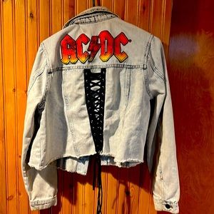 Stonewashed jean AC/DC distressed jacket size 0X